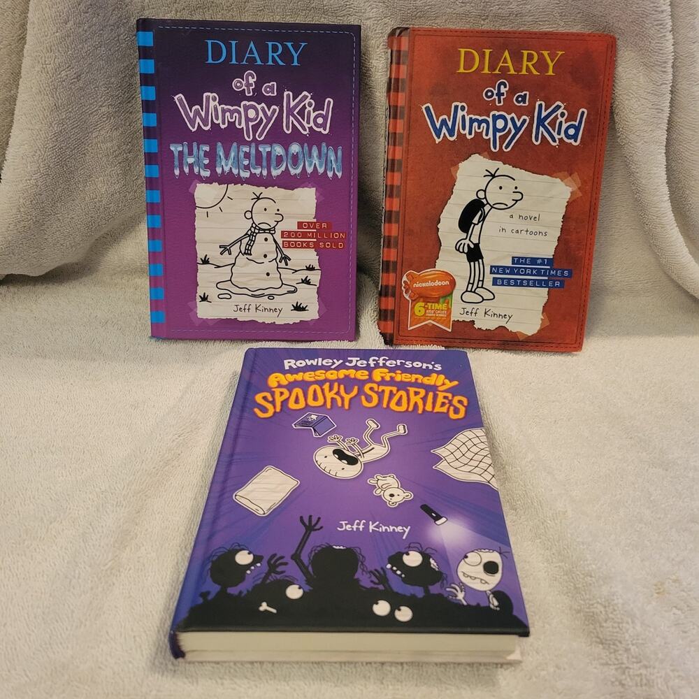 Jeff Kinney 3 book bundle -Diary of a Wimpy Kid - Rowley Jefferson's YA Hardback
